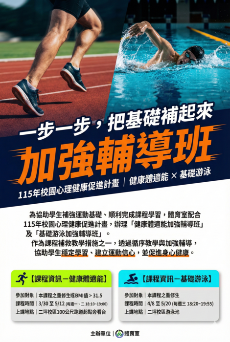 【重修注意】114-2「健康體適能 / 基礎游泳加強輔導班」報名須知圖片